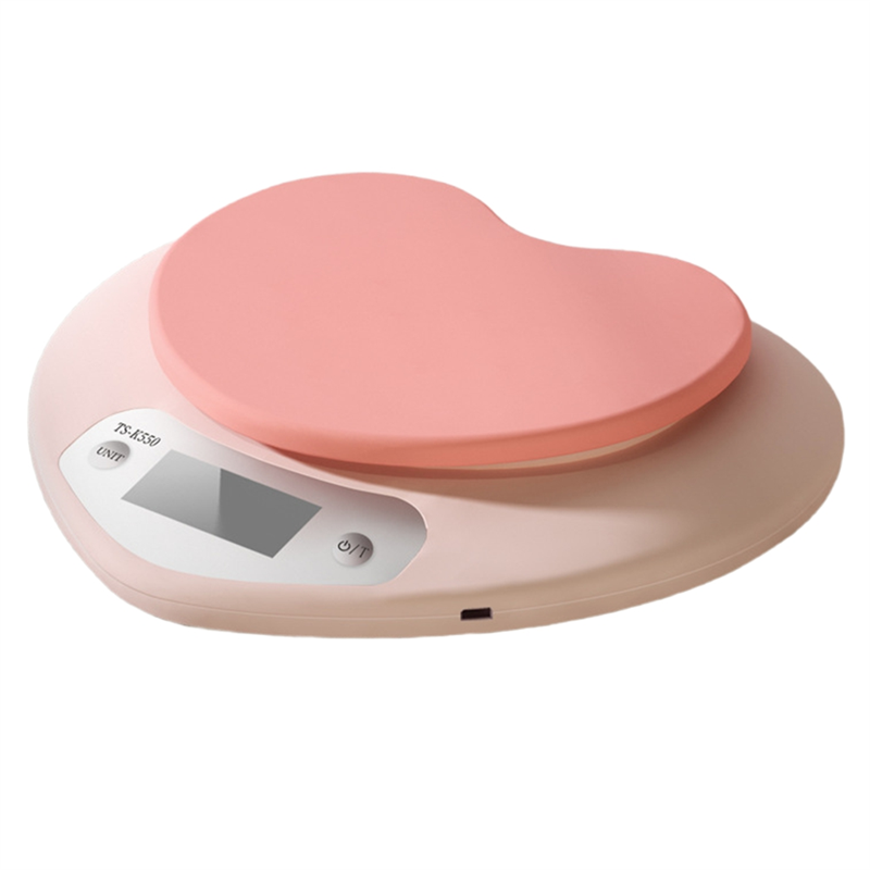 Kitchen Scale Precise - B15C เครื่องชั่งอิเล็กทรอนิกส์ดิจิตอลแบบพกพา 5 กก./1G เครื่องชั่งทำขนมในครัวอเนกประสงค์สีชมพูรูปหัวใจจอแสดงผล LCD