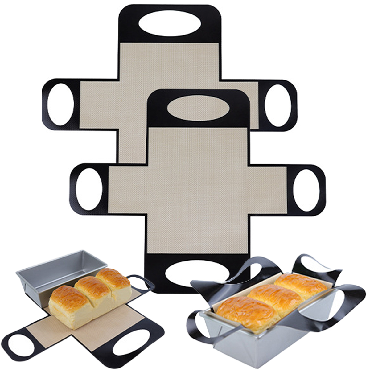 Kitchen Baking Mat - แผ่นรองอบขนมปังซิลิโคนแบบใช้ซ้ำได้, แผ่นรองอบขนมปังแบบไม่ติดพร้อมด้ามจับยาว, สำหรับถาดขนมปังขนาด 9x5 นิ้ว, ทนความร้อน