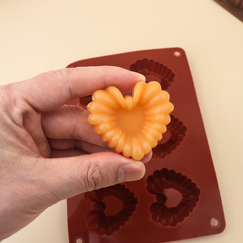 Baking Kitchen Diy - รูปหัวใจซิลิโคนช็อกโกแลตแม่พิมพ์ DIY เบเกอรี่แม่พิมพ์ 6 หลุมน้ําแข็งตารางแม่พิมพ์ Mousse
