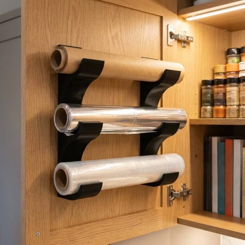 Kitchen Cabinet Baking Organizer - ที่วางกระดาษห่ออาหารแบบ 3 ชั้น สำหรับจัดเก็บฟิล์มถนอมอาหาร กระดาษไข กระดาษรองอบ