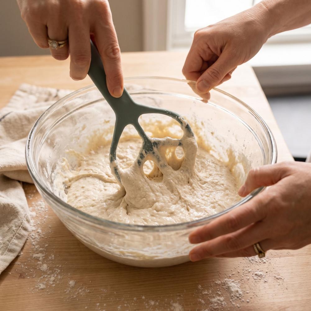 Bread Baking Kitchen Utensils - เครื่องมือแบ่งแป้ง 2-in-1 ที่ตีแป้งซิลิโคน ที่ขูดแป้ง เกรดอาหาร ไม่ติดแป้ง