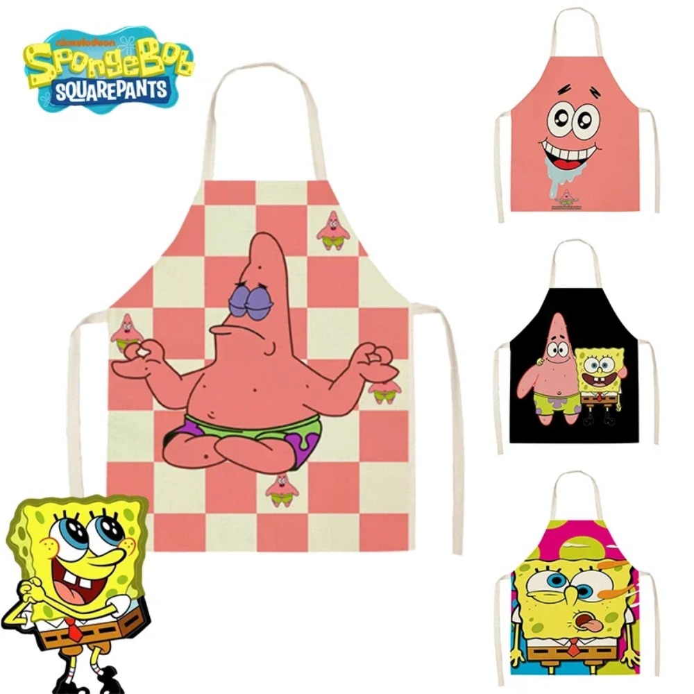 Kitchen Baking Store - ผ้ากันเปื้อนลายสปองจ์บ็อบ แพทริค สำหรับผู้ใหญ่ ผ้าลินิน ลายการ์ตูน สำหรับทำอาหาร