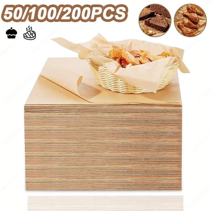 Kitchen Baking Mat - 50/100/200PCS กระดาษรองอบ Parchment แผ่นอบเตาอบ Air Fryer