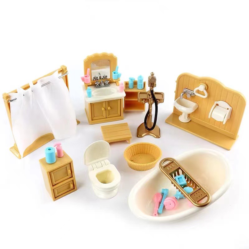 Kitchen Queen - Dollhouse Miniature ของขวัญกล่องบรรจุภัณฑ์ 1/12 ตุ๊กตาเฟอร์นิเจอร์ชุดห้องครัวห้องน้ําจําลองของเล่นของเล่นเด็กผู้หญิง