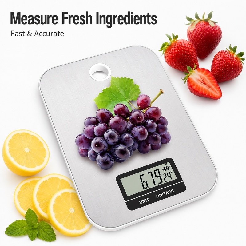 Kitchen Scale Precise - เครื่องชั่งน้ำหนักอิเล็กทรอนิกส์อเนกประสงค์สำหรับใช้ในครัว พร้อมเซ็นเซอร์ที่มีความแม่นยำสูง หน้าจอ LCD ที่แสดงผลชัดเจน และฟังก์ชันการตั้งค่าศูนย์อัตโนมัติที่ใช้งานง่าย