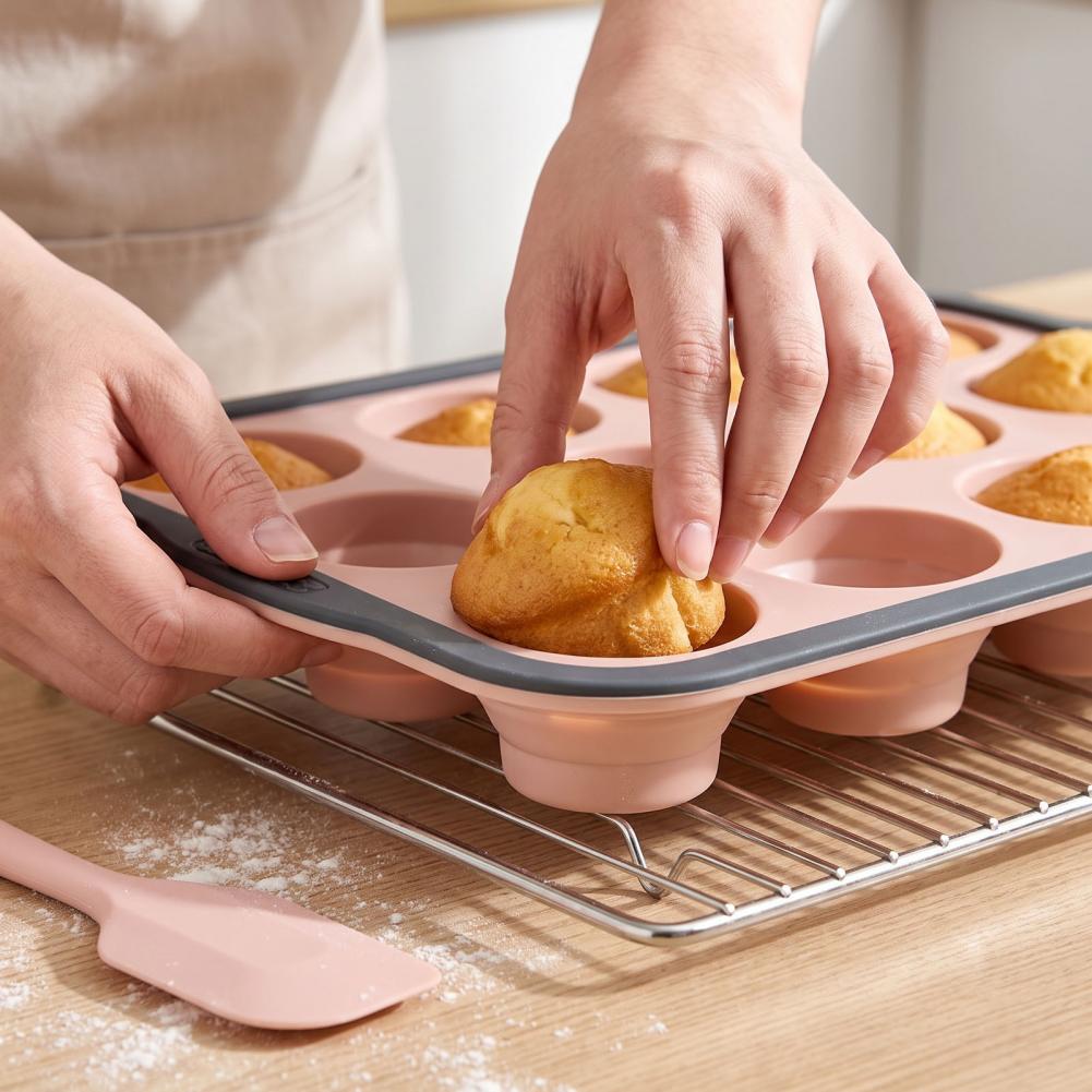 Kitchen Essentials Baking Tray - อุปกรณ์ทำขนมในครัว ถาดอบมัฟฟินซิลิโคน 6/12 ช่อง แม่พิมพ์คัพเค้กเคลือบสารกันติด ถาดอบขนมที่ถอดง่าย