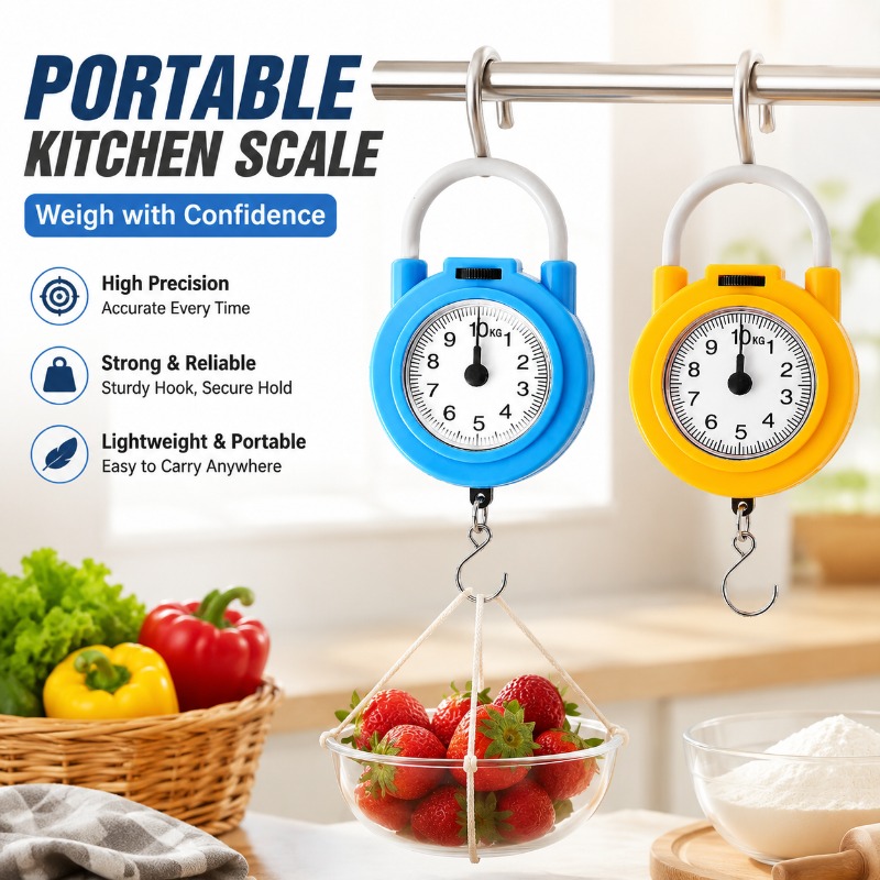 Kitchen Scale Precise - เครื่องชั่งครัวอิเล็กทรอนิกส์แบบพกพา เครื่องชั่งสปริงความแม่นยำสูงพร้อมตะขอสำหรับชั่งน้ำหนักอาหาร