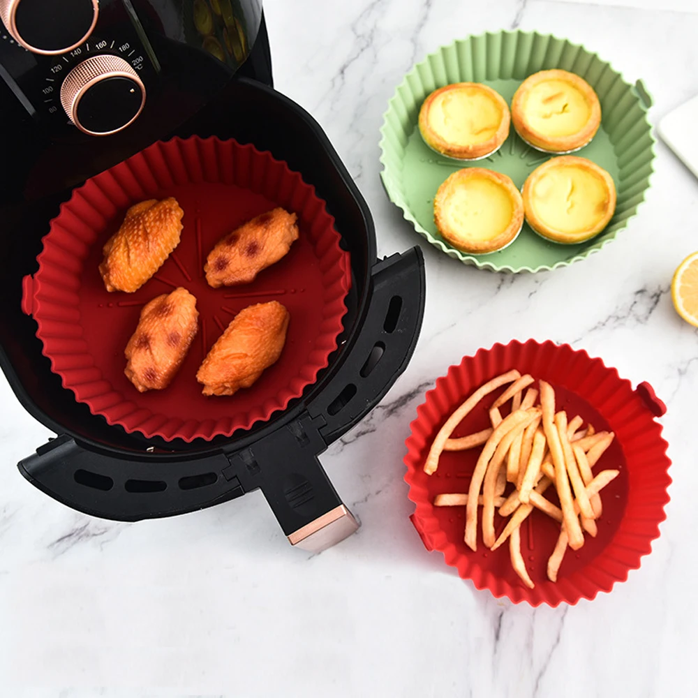 Kitchen Essentials Baking Tray - หม้อซิลิโคนสำหรับหม้อทอดไร้น้ำมัน - ถาดอบและตะกร้าทอดไก่ แผ่นรองย่างแบบใช้ซ้ำได้ อุปกรณ์ครัวที่จำเป็น
