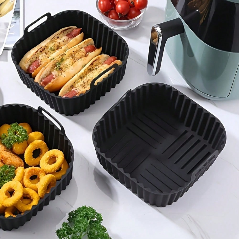 Kitchen Baking Store - แผ่นรองซิลิโคนสำหรับหม้อทอดไร้น้ำมันแบบใช้ซ้ำได้ 1 ชิ้น, อุปกรณ์เสริมสำหรับหม้อทอดไร้น้ำมัน, อุปกรณ์ครัวสำหรับเปลี่ยนแผ่นรองอบแบบใช้แล้วทิ้ง, สีดำ