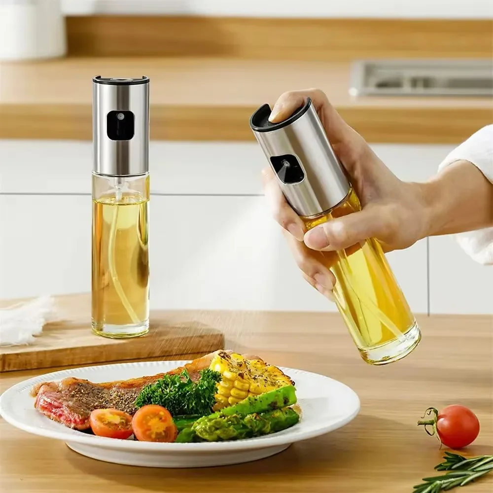 Kitchen Glass Baking Set - ขวดสเปรย์น้ำมันแก้วสำหรับทำอาหาร สเปรย์น้ำมันมะกอกสำหรับสลัด บาร์บีคิว ครัว อบขนม ขวดน้ำส้มสายชูเปล่า
