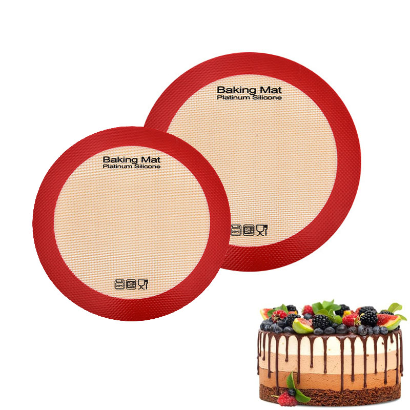 Kitchen Baking Mat - แผ่นรองอบซิลิโคนทรงกลม, แผ่นรองหม้อทอดไร้น้ำมันแบบไม่ติด ใช้ซ้ำได้, แผ่นรองอบขนมสำหรับเตาอบ ใช้กับเค้ก คุกกี้