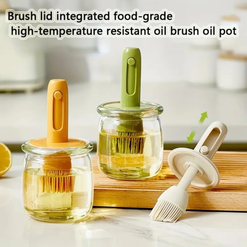 Kitchen Glass Baking Set - ขวดจ่ายน้ำมันพร้อมชุดแปรงซิลิโคนปลอดสาร BPA ทนความร้อนสำหรับทำอาหาร อบ บาร์บีคิว ครัวกลางแจ้ง