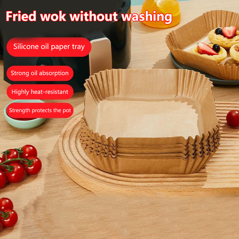 Kitchen Essentials Baking Tray - อุปกรณ์จำเป็นในครัว: กระดาษรองอบแบบใช้แล้วทิ้งสำหรับหม้อทอดไร้น้ำมัน 50 ชิ้น ป้องกันน้ำมันติด