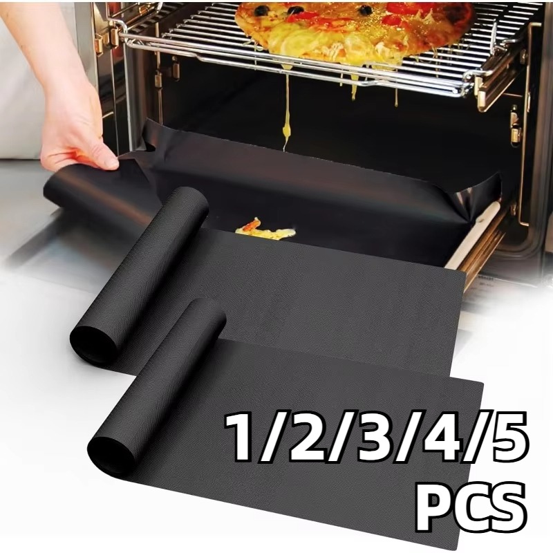 Kitchen Baking Mat - 1/2/3/4/5PCS สีดํา BBQ Grill Mat เตาอบเบเกอรี่