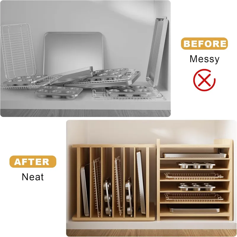 ที่แบ่งช่องถาดไม้ 7 ชั้น สำหรั - Kitchen Cabinet Baking Organizer บทวิจารณ์และราคา