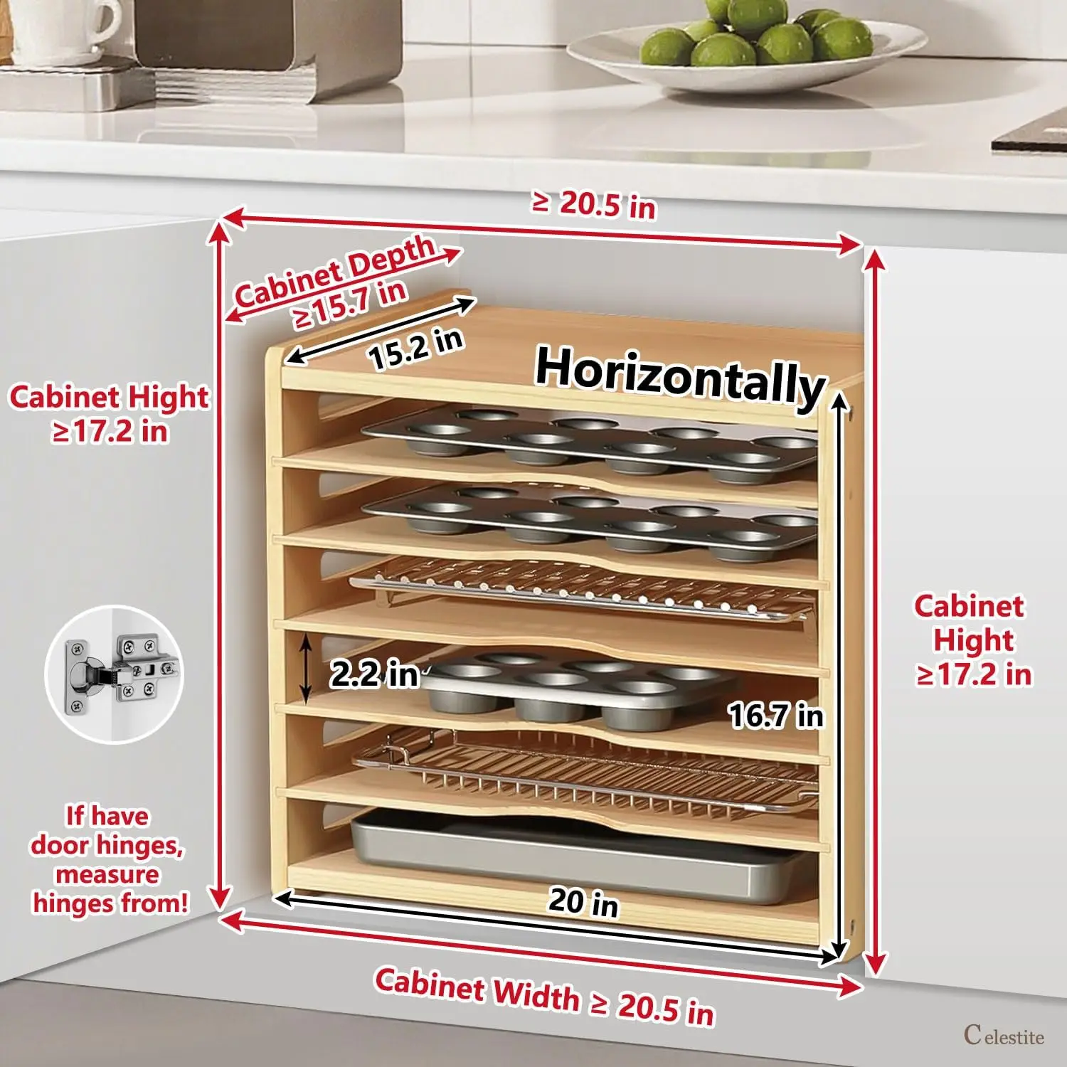 แผ่นกั้นถาดไม้สำหรับตู้เก็บของ - Kitchen Cabinet Baking Organizer บทวิจารณ์และราคา
